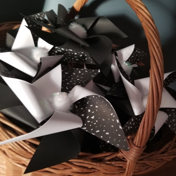 Bundle of (12) Handmade Pinwheels in Mixture of Black/Black/White - Picture 5 of 5